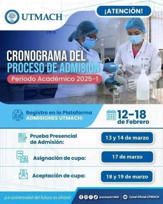 Imagen de Cronograma del Proceso de Admisión UTMACH - Período Académico 2025-1