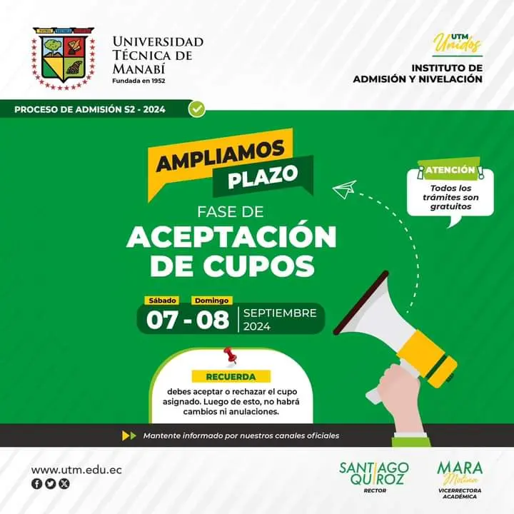 Imagen de Ampliación del Plazo para Aceptación de Cupos UTM 2024