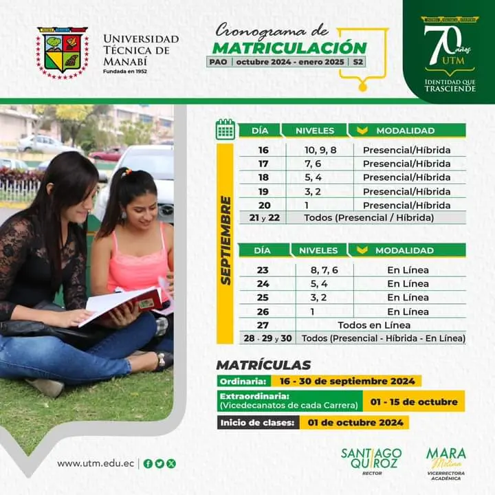 Imagen de Cronograma de Matriculación UTM 2024 2S