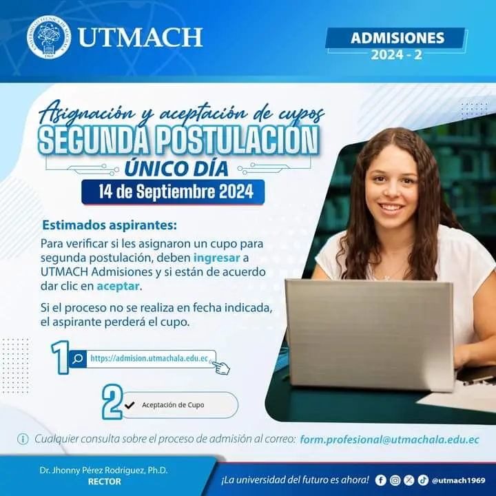 Imagen de Asignación y Aceptación de Cupos para Segunda Postulación UTMACH 2024