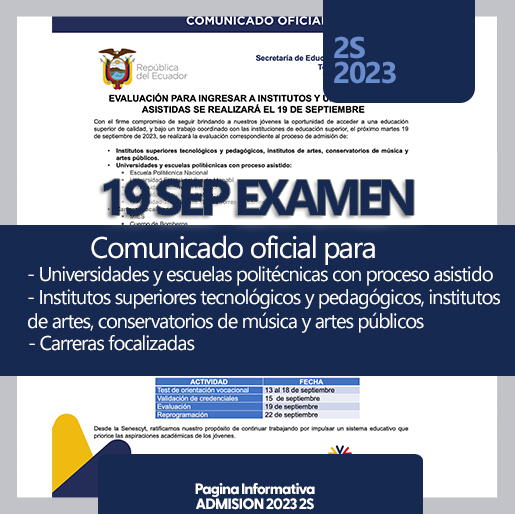 Imagen de Fecha de Evaluación para Ingresar a Institutos y Universidades Asistidas