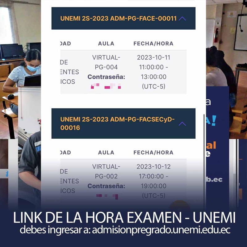 Imagen de Consulta de Fecha y Hora del Examen UNEMI en admisionpregrado.unemi.edu.ec