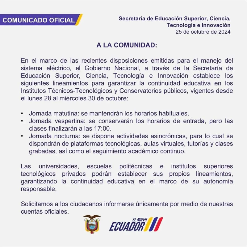 Imagen de Lineamientos de Continuidad Educativa para Institutos y Conservatorios Públicos (28-30 Octubre)