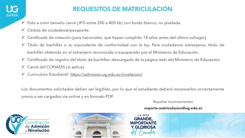 Imagen de Requisitos de Matriculación  | UG 2024 1S