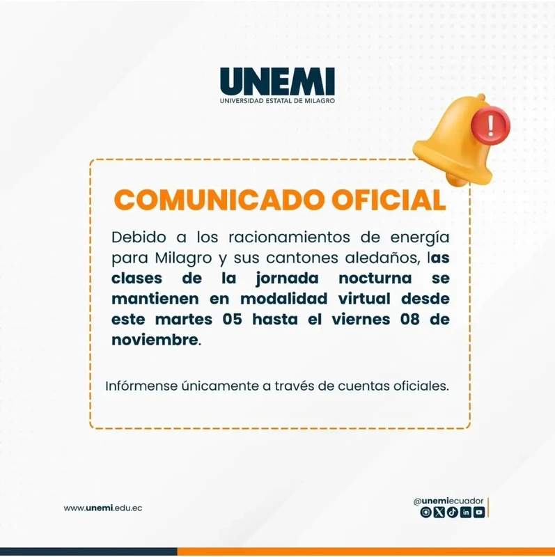 Imagen de UNEMI - Clases Nocturnas en Modalidad Virtual (05-08 Noviembre 2024)