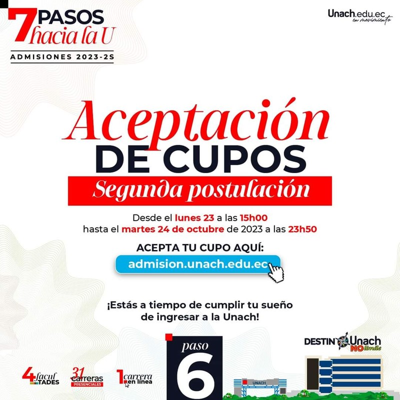 Imagen de Aceptación de cupos UNACH - 23 y 24 de octubre