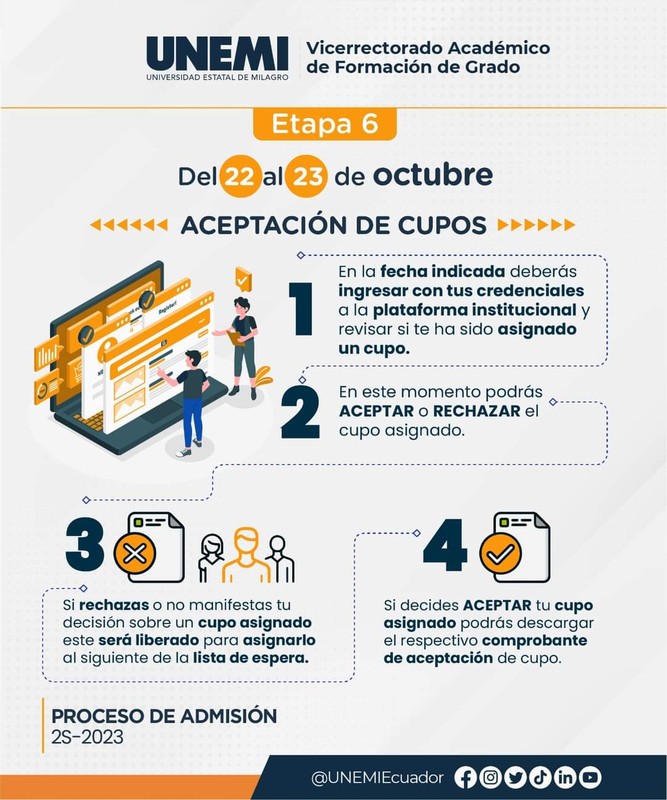 Imagen de Aceptación de Cupos UNEMI - 22 y 23 de Octubre