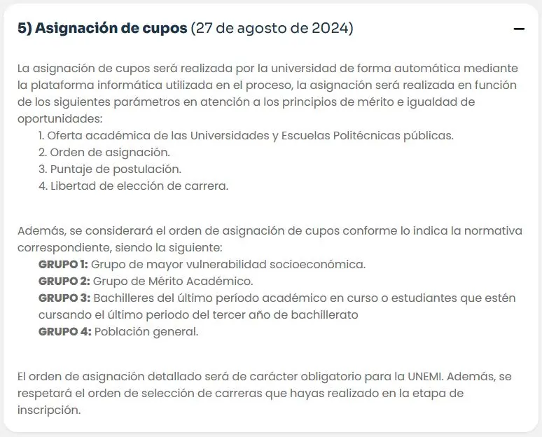 Imagen de Asignación de Cupos UNEMI 2024 - 27 de Agosto
