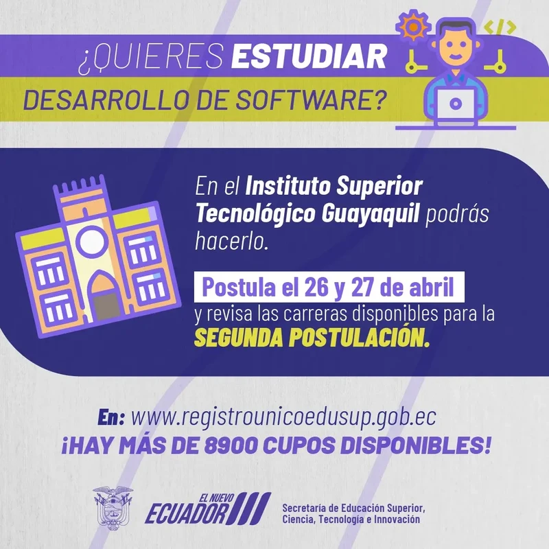 Imagen de Estudia Desarrollo de Software en el Instituto Superior Tecnológico de Guayaquil 2024 1S
