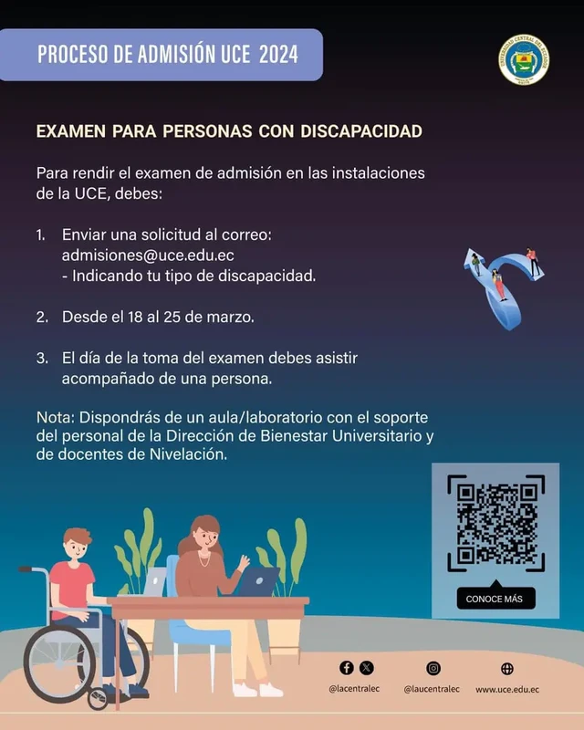 Imagen de Proceso de Admisión UCE 2024 1S para Personas con Discapacidad