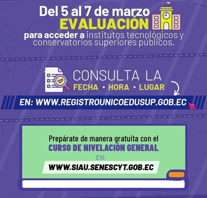 Imagen de Horarios de Evaluación para Institutos Tecnológicos y Conservatorios Superiores Públicos 2024 1S
