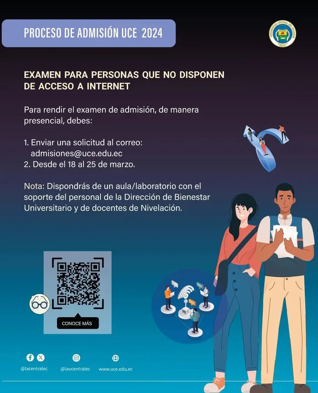 Imagen de Proceso de Admisión UCE 2024 1S: Examen Presencial para Personas sin Acceso a Internet