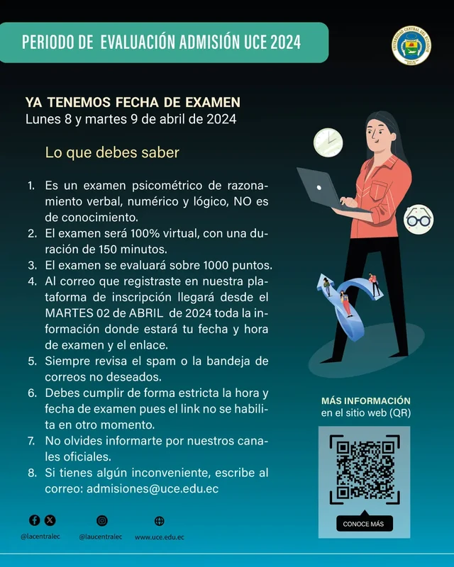 Imagen de EXAMEN UCE: Lunes 8 y Martes 9 de Abril de 2024