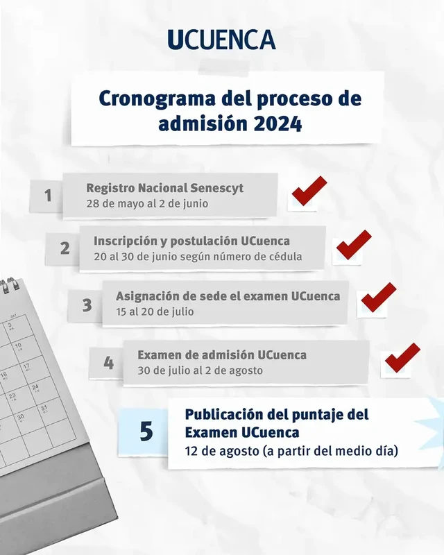 Imagen de Fecha de Publicación del Puntaje del Examen UCuenca 2024