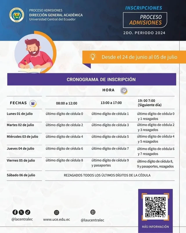Imagen de Cronograma de Inscripción - Mes de Julio 2024 | Universidad Central del Ecuador