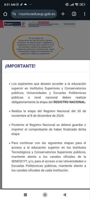 Imagen de ¿Cuál es el link para el registro nacional? | registrounicoedusup.gob.ec