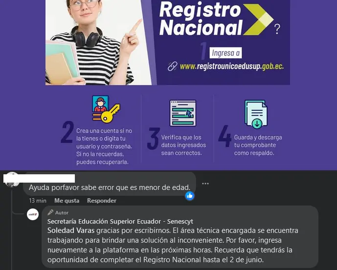 Imagen de Error - Es menor de edad: La SENESCYT ha brindado solución | 2024 2s