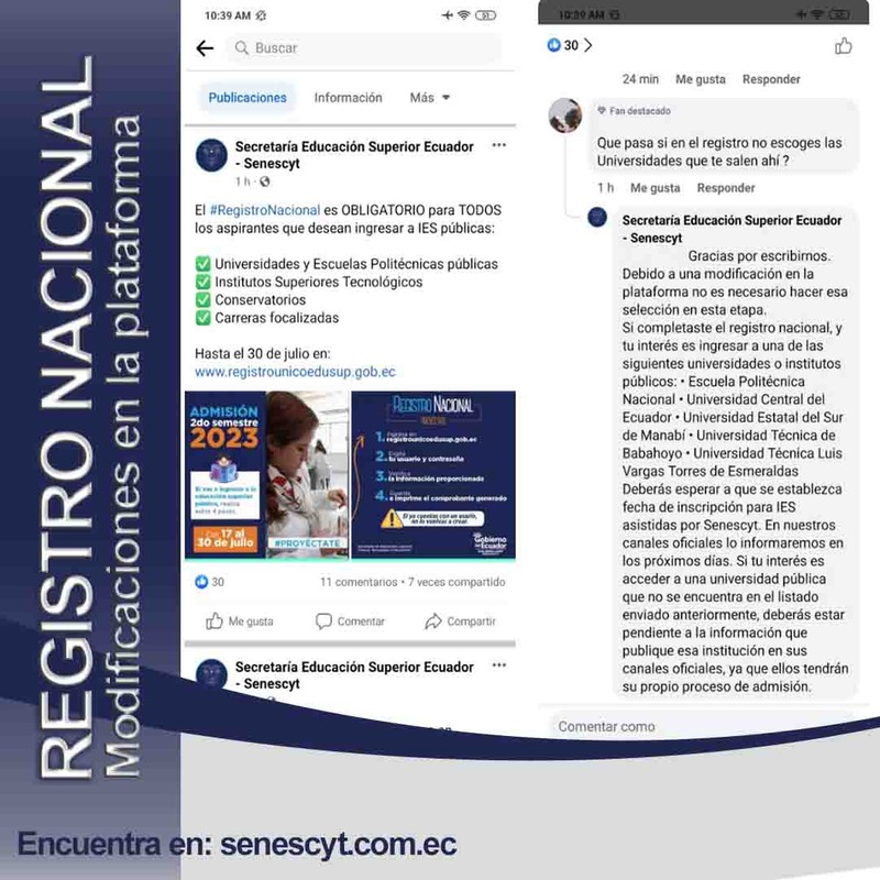 Imagen de Modificación en la Plataforma del Registro Nacional - SENESCYT