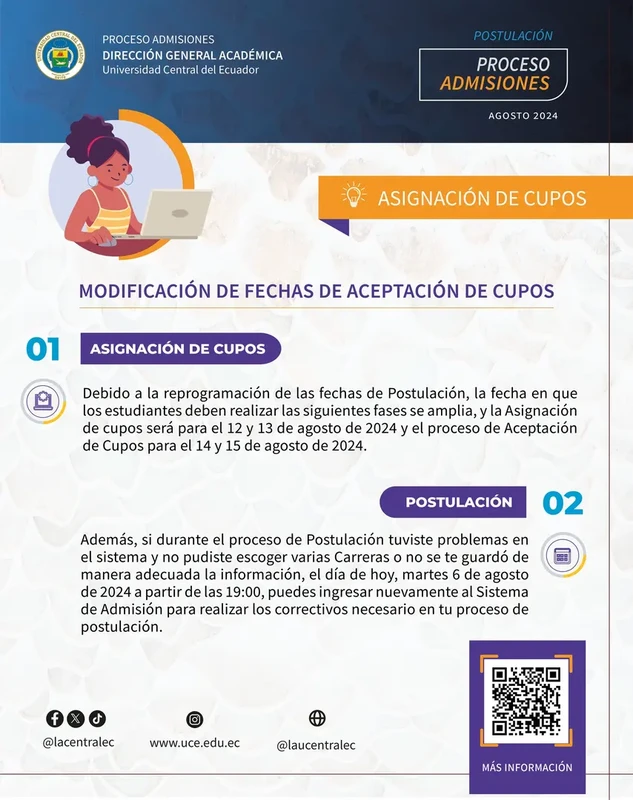 Imagen de Modificación de Fechas de Aceptación de Cupos UCE 2024 2S