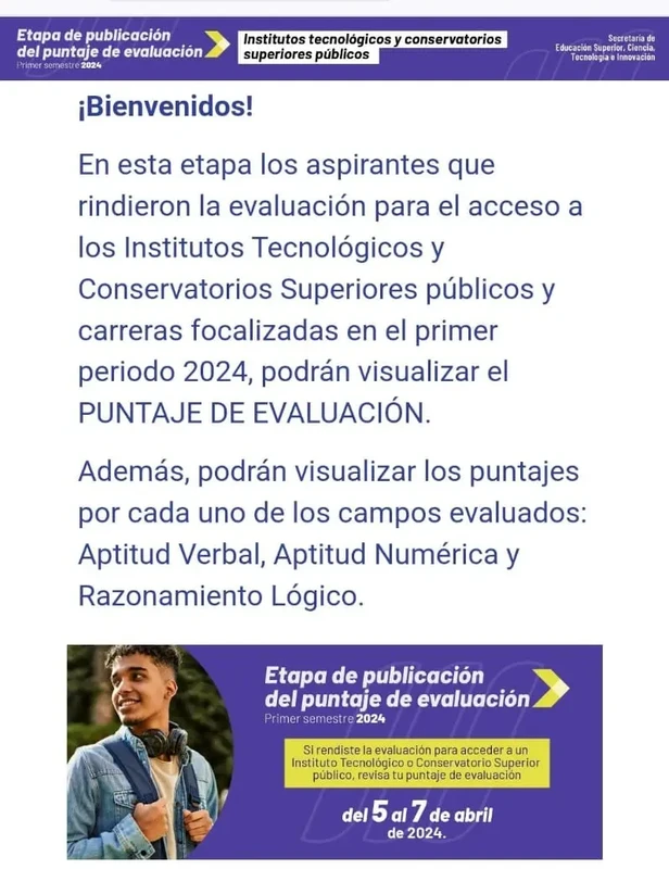 Imagen de Nota ya publicada para institutos y conservatorios públicos: Admisión SENESCYT 2024 1S