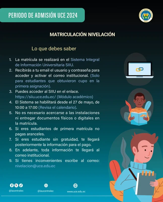 Imagen de Si te asignaron un cupo en la primera postulación podrás matricularte del 27 al 29 de mayo | uce 2024 1s