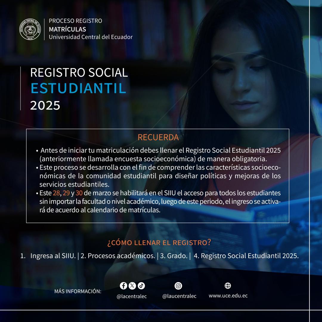 Imagen de Registro Social Estudiantil 2025 | 28, 29 y 30 de marzo | UCE