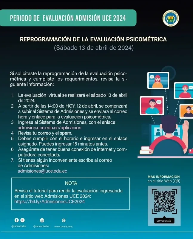 Imagen de Reprogramación de la Evaluación Psicométrica UCE 2024 1s