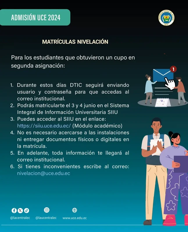 Imagen de Si te asignaron un cupo en la segunda asignación podrás matricularte del 3 y 4 de junio | UCE 2024 1s