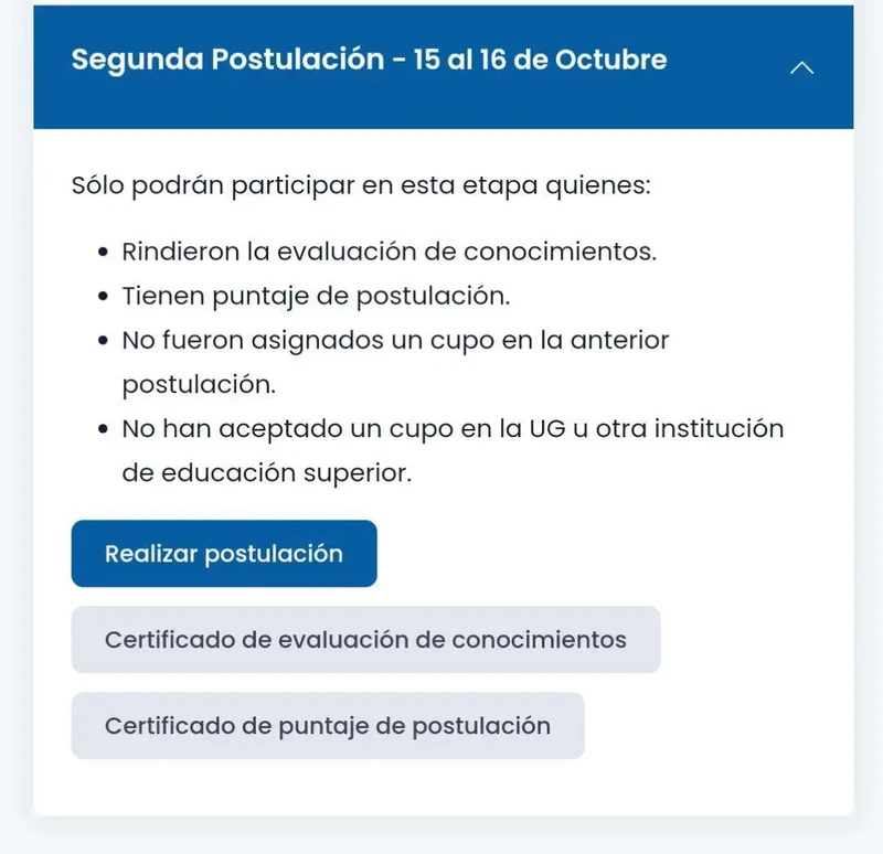 Imagen de Segunda Postulación UG: 15 y 16 de octubre