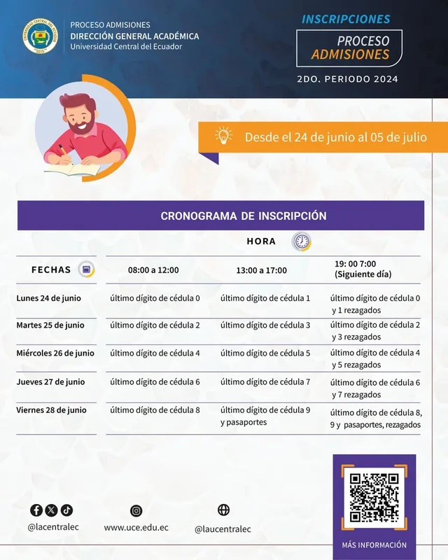 Imagen de Cronograma de inscripción UCE 2024 2S
