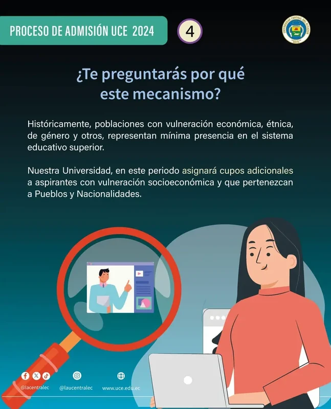 Imagen de UCE asignará cupos adicionales a aspirantes con vulneración socioeconómica y pertenecientes a Pueblos y Nacionalidades - 2024 1s