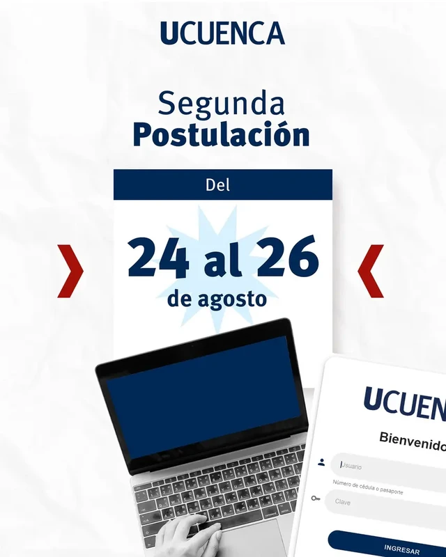 Imagen de Segunda Postulación UCuenca del 24 al 26 de Agosto 2024