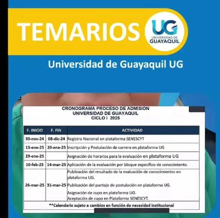 Imagen de Cronograma de Proceso de Admisión Universidad de Guayaquil Ciclo I 2025