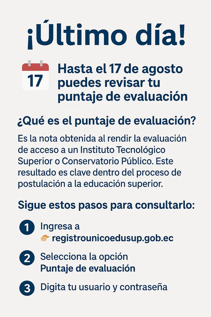 Imagen de Hoy es el último día para consultar tu puntaje de evaluación – Aspirantes a Institutos y Conservatorios Públicos 2025