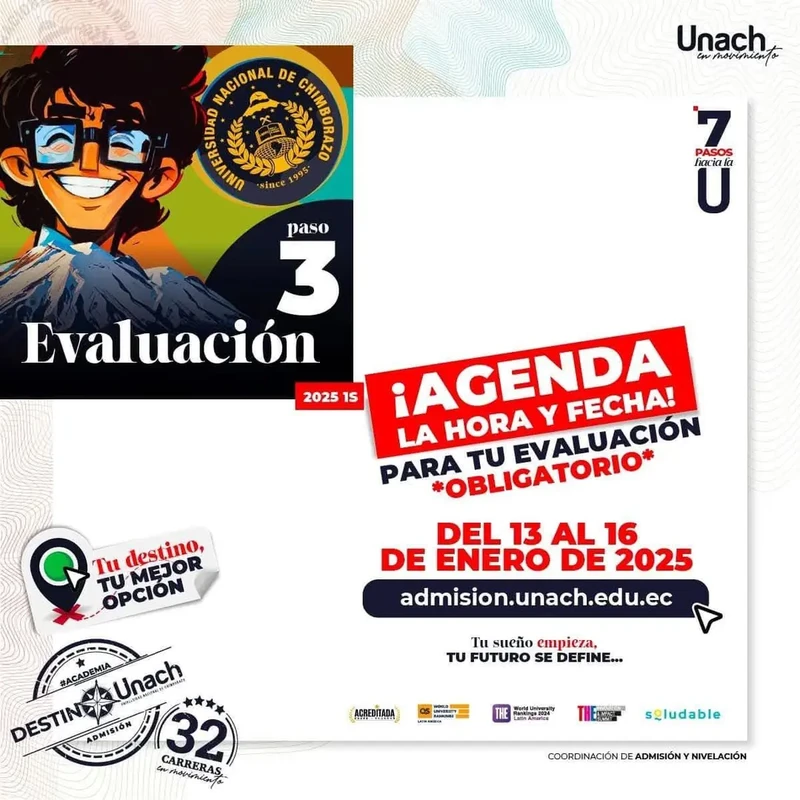 Imagen de ¡Agenda tu Evaluación para Admisión UNACH 2025 1S - Fecha y Hora Obligatoria