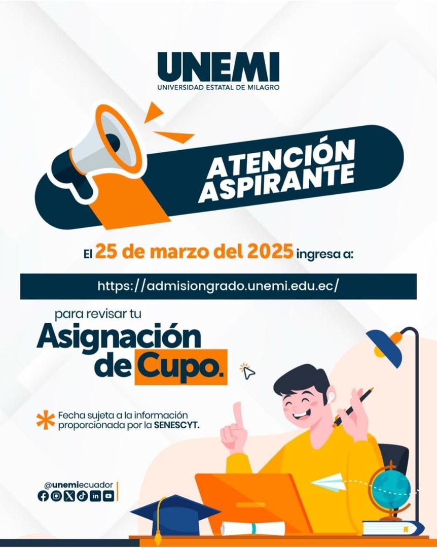 Imagen de Asignación de Cupo UNEMI 2025 1S - Consulta los Resultados y Fechas Importantes