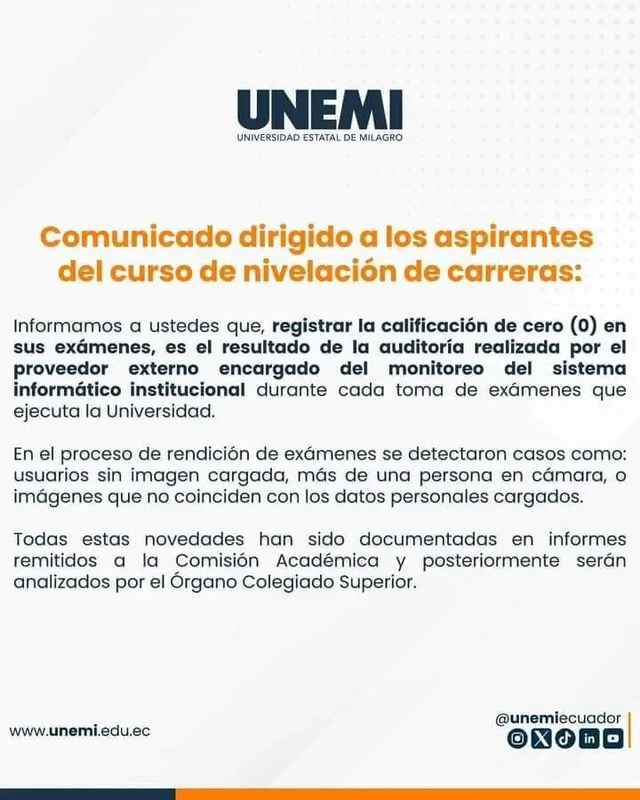 Imagen de Calificación de Cero (0) UNEMI 2024 2S: Explicación
