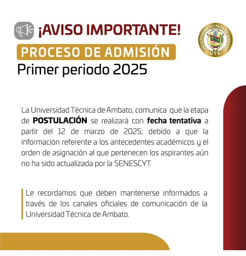 Imagen de Etapa de Postulación Primer Periodo 2025 1s - Universidad Técnica de Ambato