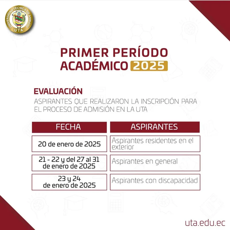 Imagen de Fechas para Evaluación en la Universidad Técnica de Ambato (UTA) | 2025 1S