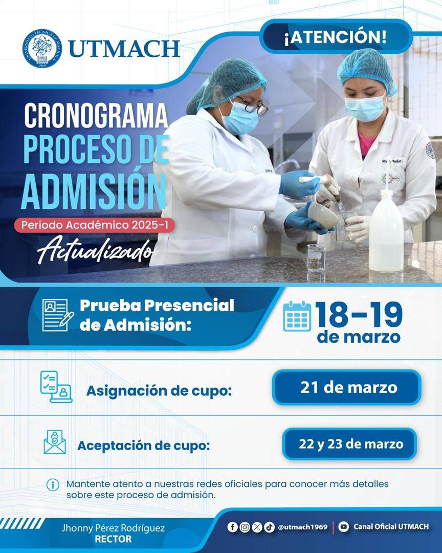 Imagen de Prueba Presencial de Admisión UTMACH 2025 – 18 y 19 de marzo
