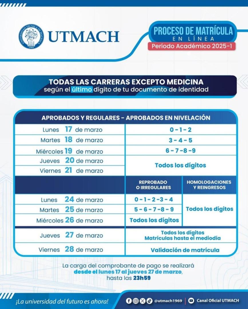 Imagen de 📚 UTMACH: Proceso de Matrícula en Línea 2025-1 | Fechas y Requisitos